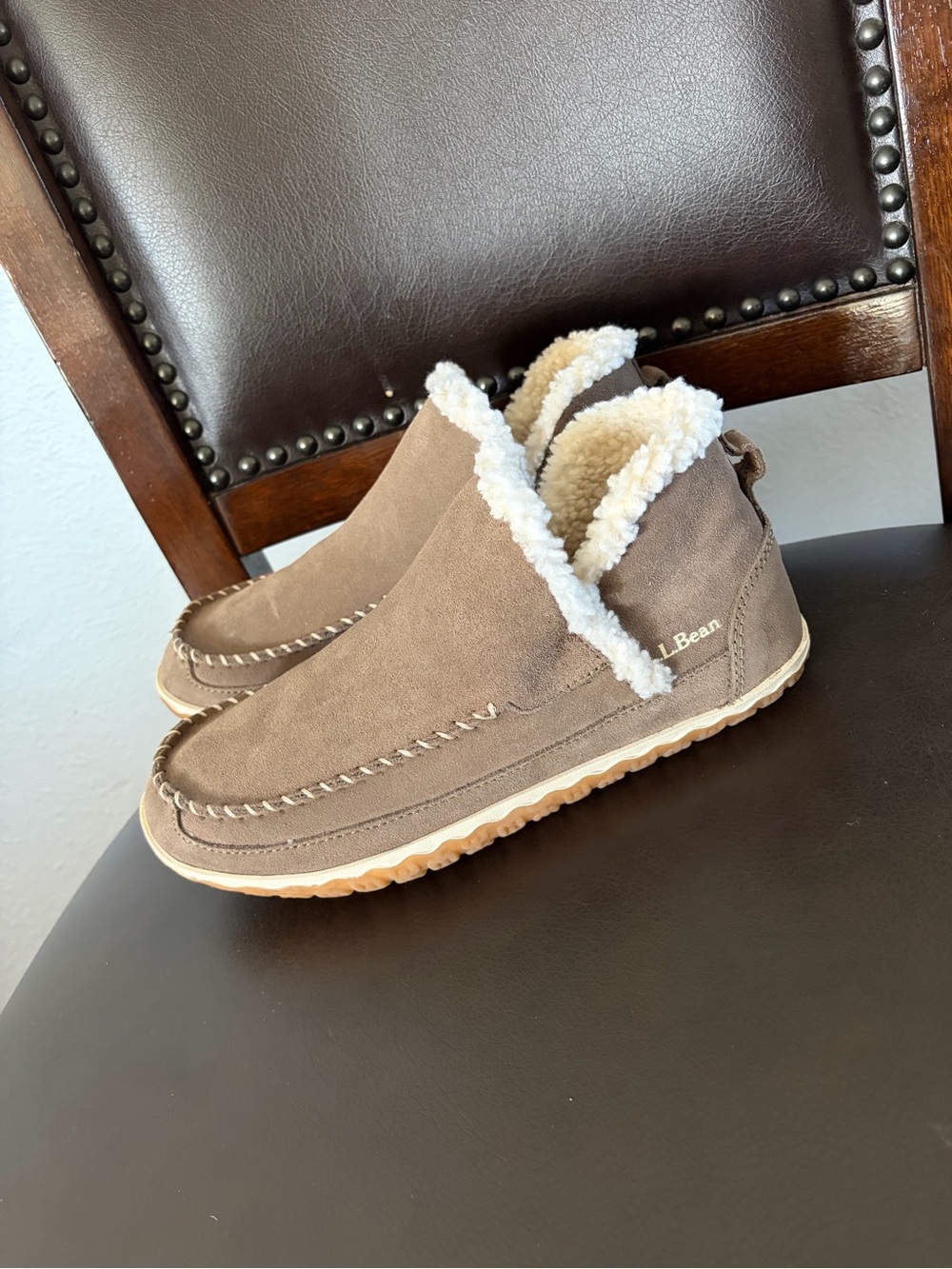 L.L. Bean Taupe Suede Sherpa-Lined Ankle Booties